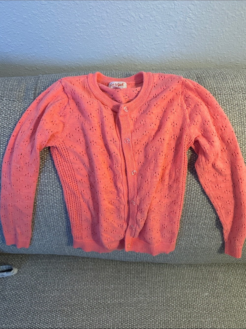 Cat & Jack Coral Pink Eyelet Cardigan
